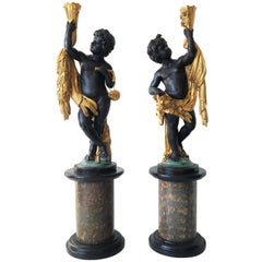 Monumental Pair of French Cast Gilt Bronze Putti