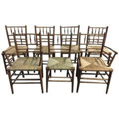 Antique Morris and Co, Philip Webb Attributed, Six Classic Arts & Crafts Sussex Chairs