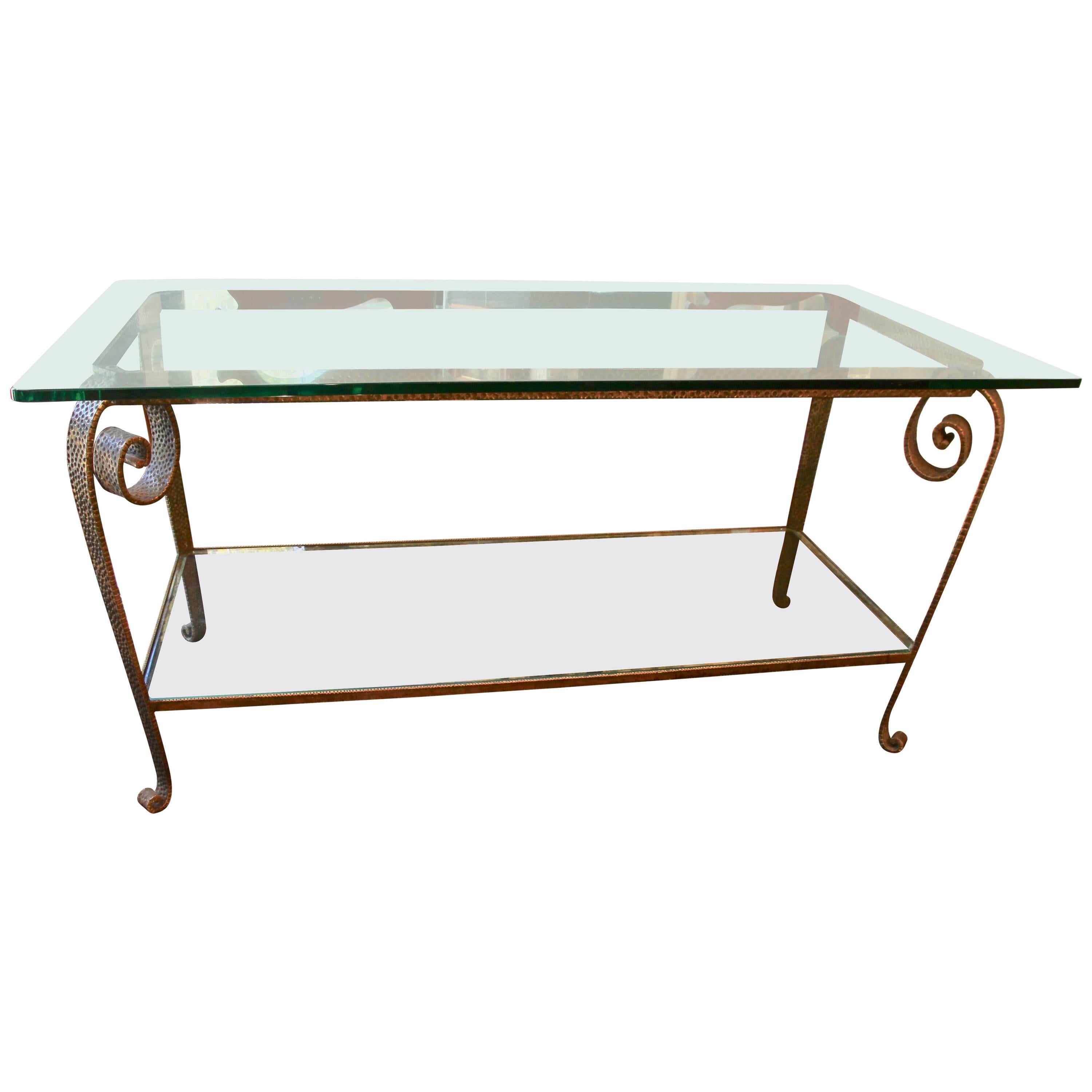Glass and Wrought Iron Console, 1930s For Sale
