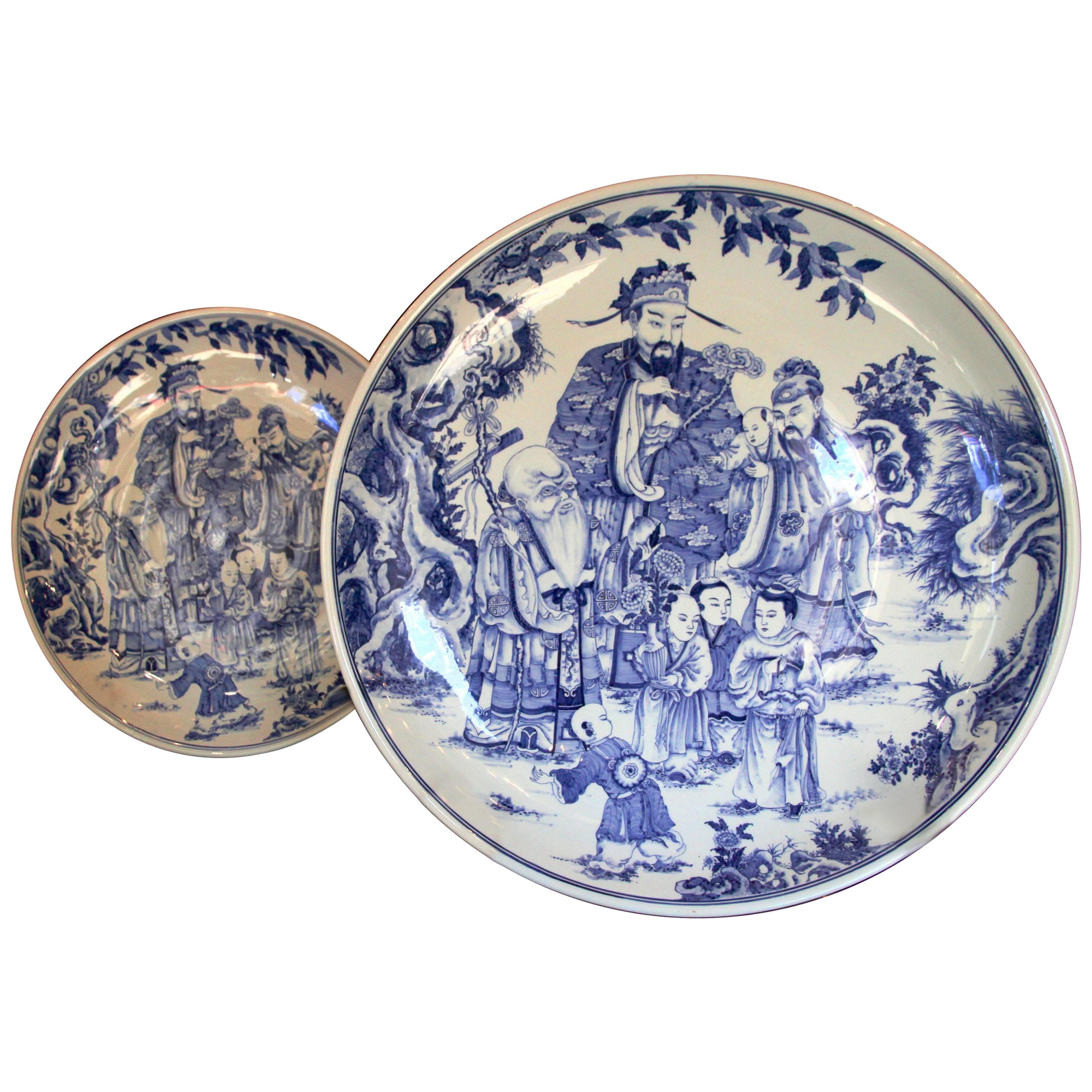 Pair of Huge Chinese Ceramic Plates, 20th Century For Sale