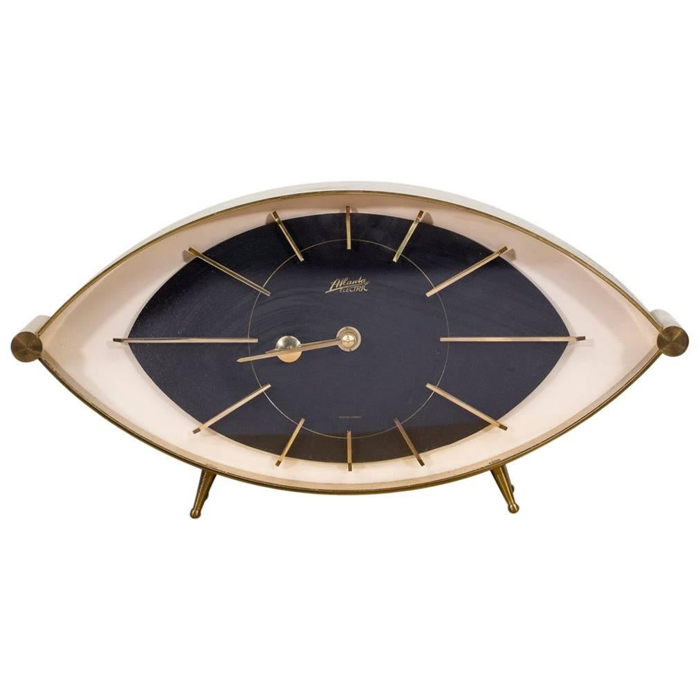 Brass Eye Table Clock "Atlanta" Junghans, 1960s, Germany