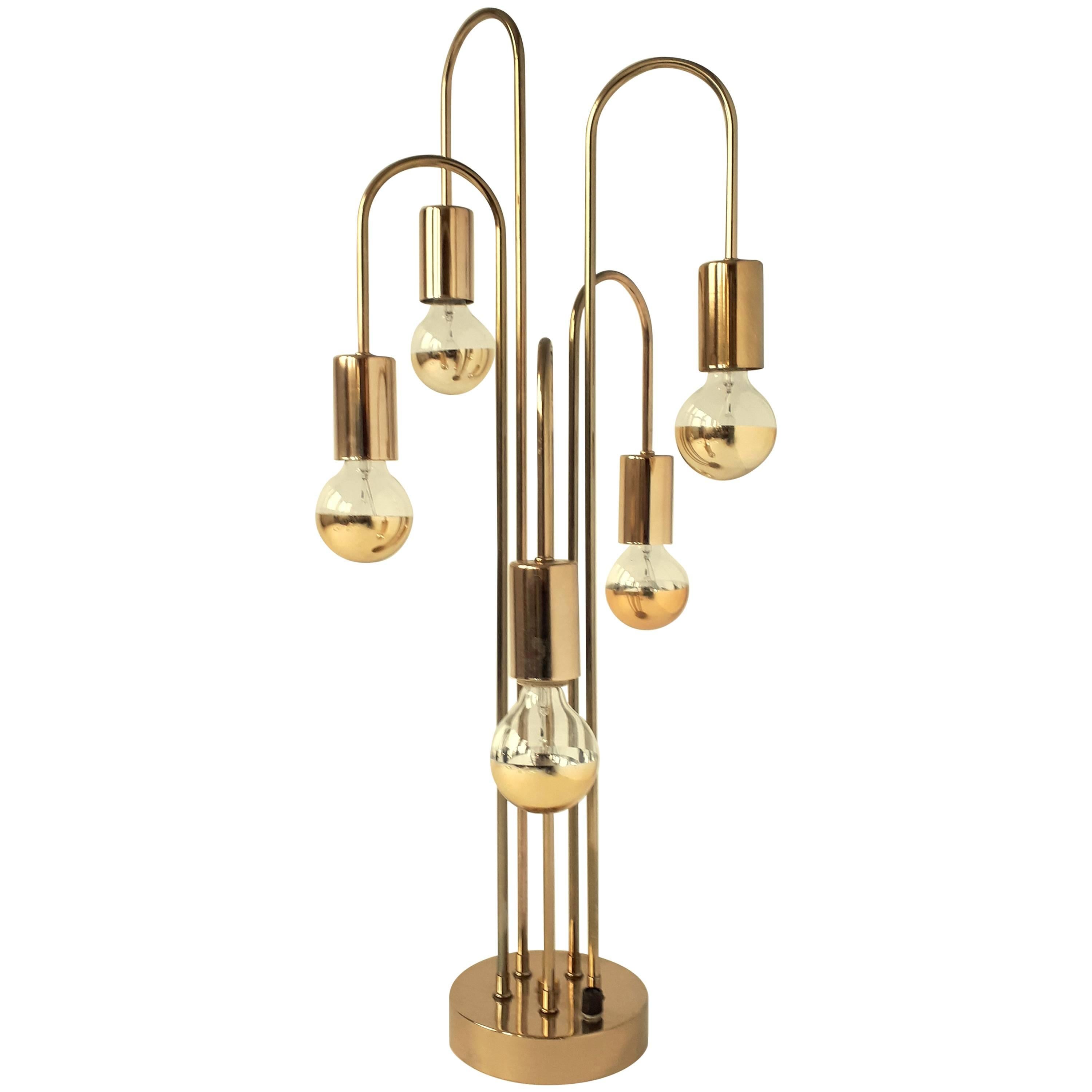 Waterfall Brass-Plated Table Lamp, 1970s, USA