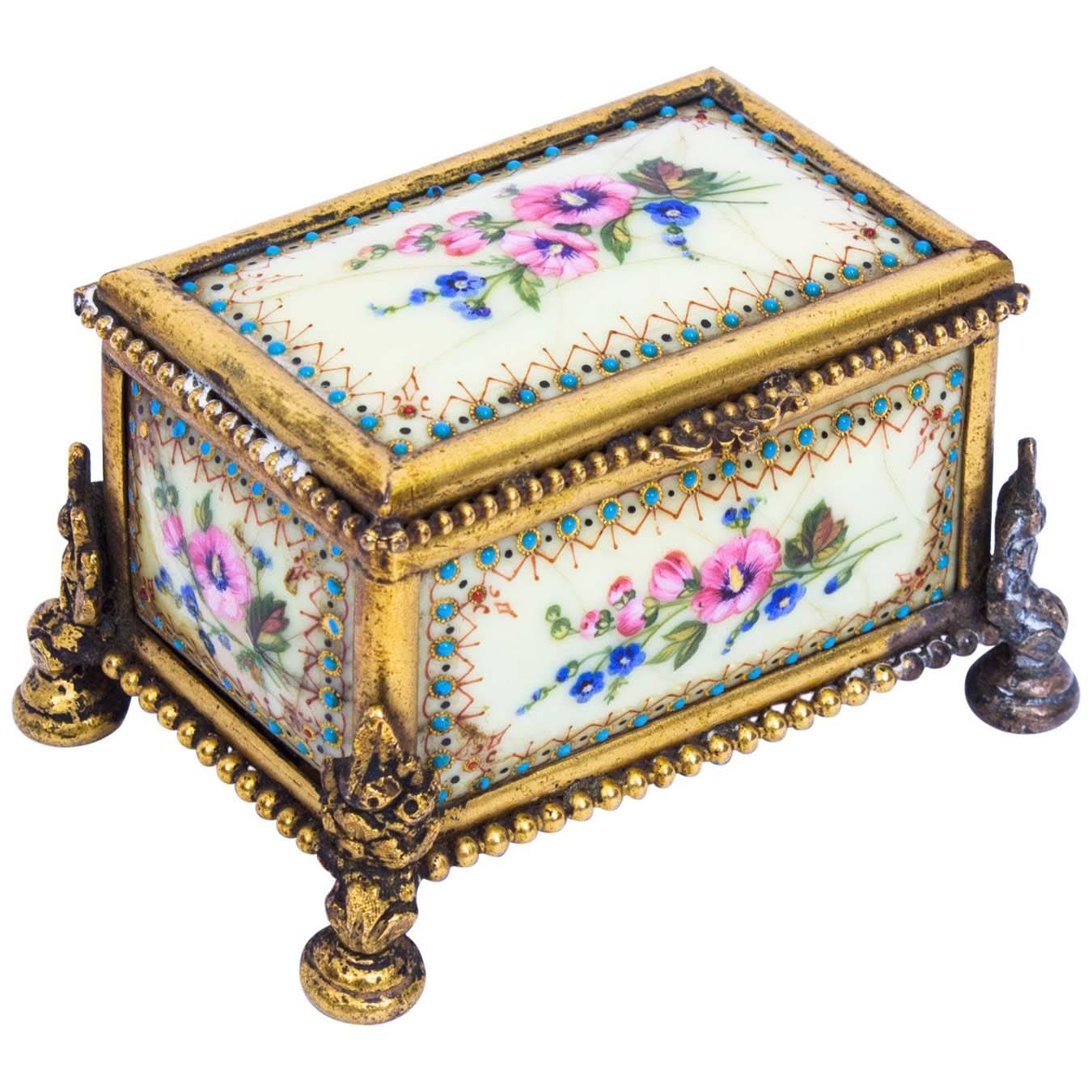 19th Century Ormolu-Mounted Limoges Enamel Jewel Casket Box