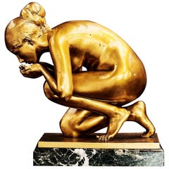Ernst Wenck Gilded Bronze Sculpture of Crouching Nude, circa 1924