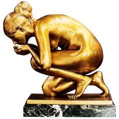 Ernst Wenck Vergoldete Bronzeskulptur eines kauernden Aktes:: um 1924