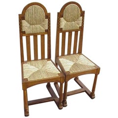George Walton Attributed, Pair of Arts & Crafts Chairs with Bold Chequer Inlays