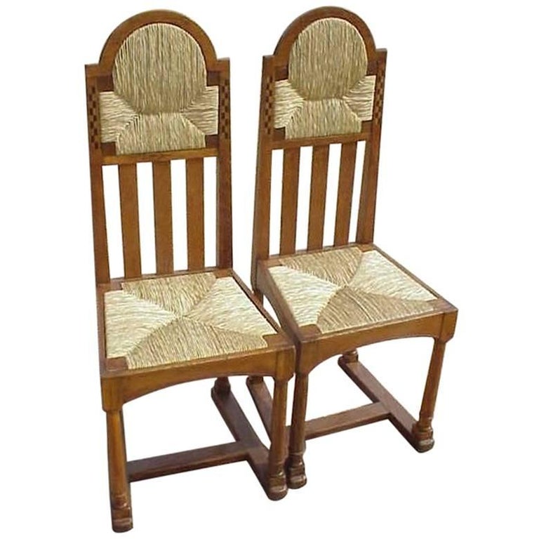 George Walton Attributed Pair Of Arts And Crafts Chairs With Bold George Walton Attributed Pair Of Arts Crafts Chairs With Bold Chequer Inlays For