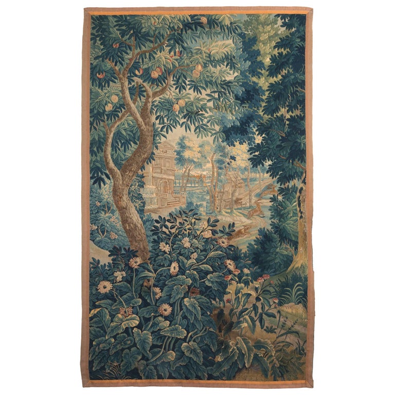 18th Century Aubusson Verdure Tapestry Depicting a Deer Hunt For Sale