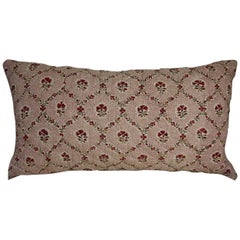 18th Century French Antique Blockprinted Quilted Red Pink Floral Pillow