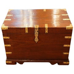 Antique Victorian Teak Brass Bound Officers Chest