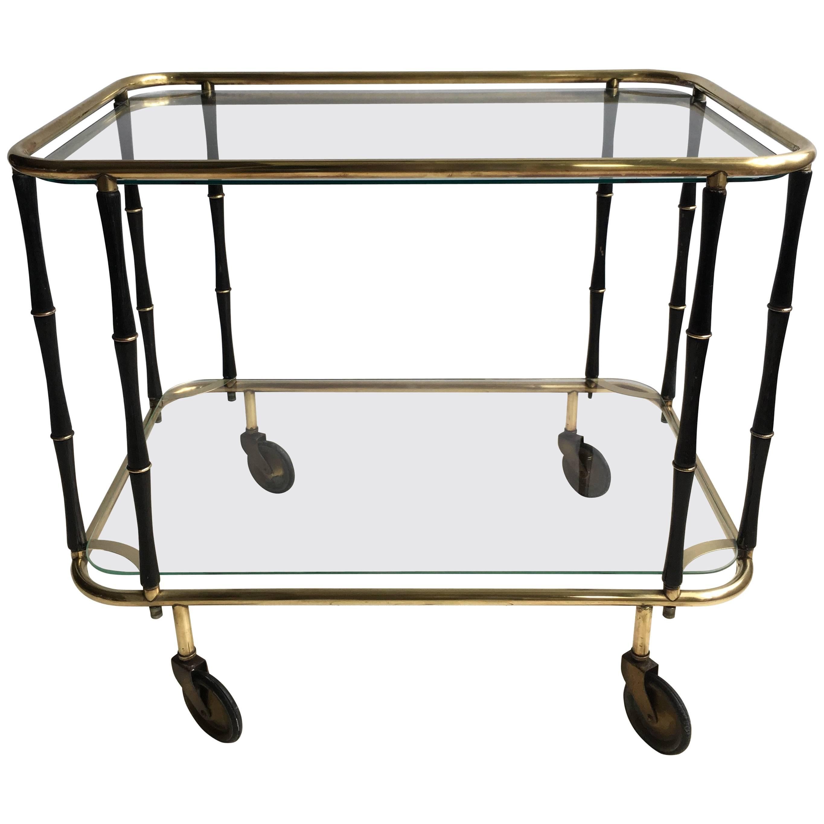 Midcentury Faux Bamboo and Brass Drinks Trolley/Bar Cart For Sale