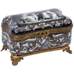 19th Century French Enamel Grisaille Jewelry Casket Box