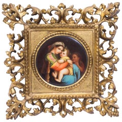 19th Century Berlin Plaque "Madonna Della Sedia" Florentine Frame Signed