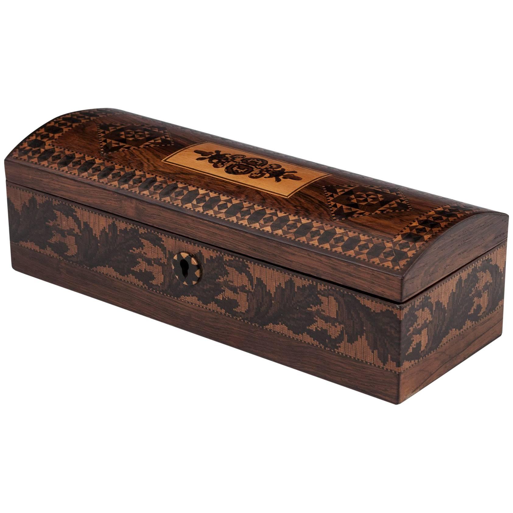 Tunbridge Ware Antique Glove Box with Floral Band, 19th Century