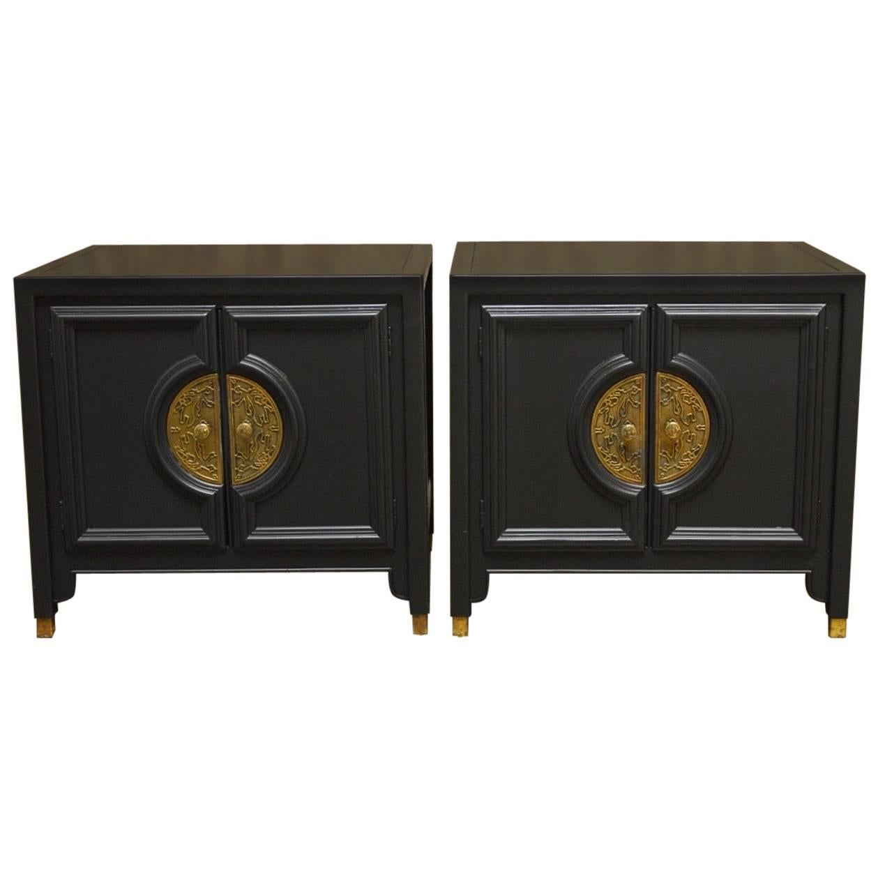 Pair of James Mont Style for Century Furniture Lacquer Nightstands