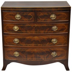 American Federal Crotch Mahogany Inlaid Five-Drawer Bachelor Chest or Dresser