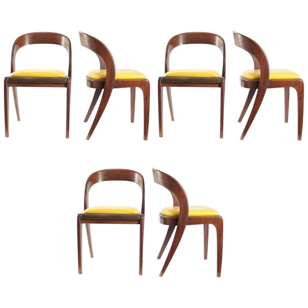 Rare Set of Six Chairs in the Style of Baumann, Probably France, 1960s