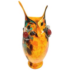 Large Murano Swirl Art Glass Owl Vase 1970s Style-