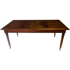 Early 20th Century Large French Wild Cherry Parquetry Top Dining Table
