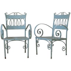 Pair of French 1950s Scrolled Armchairs