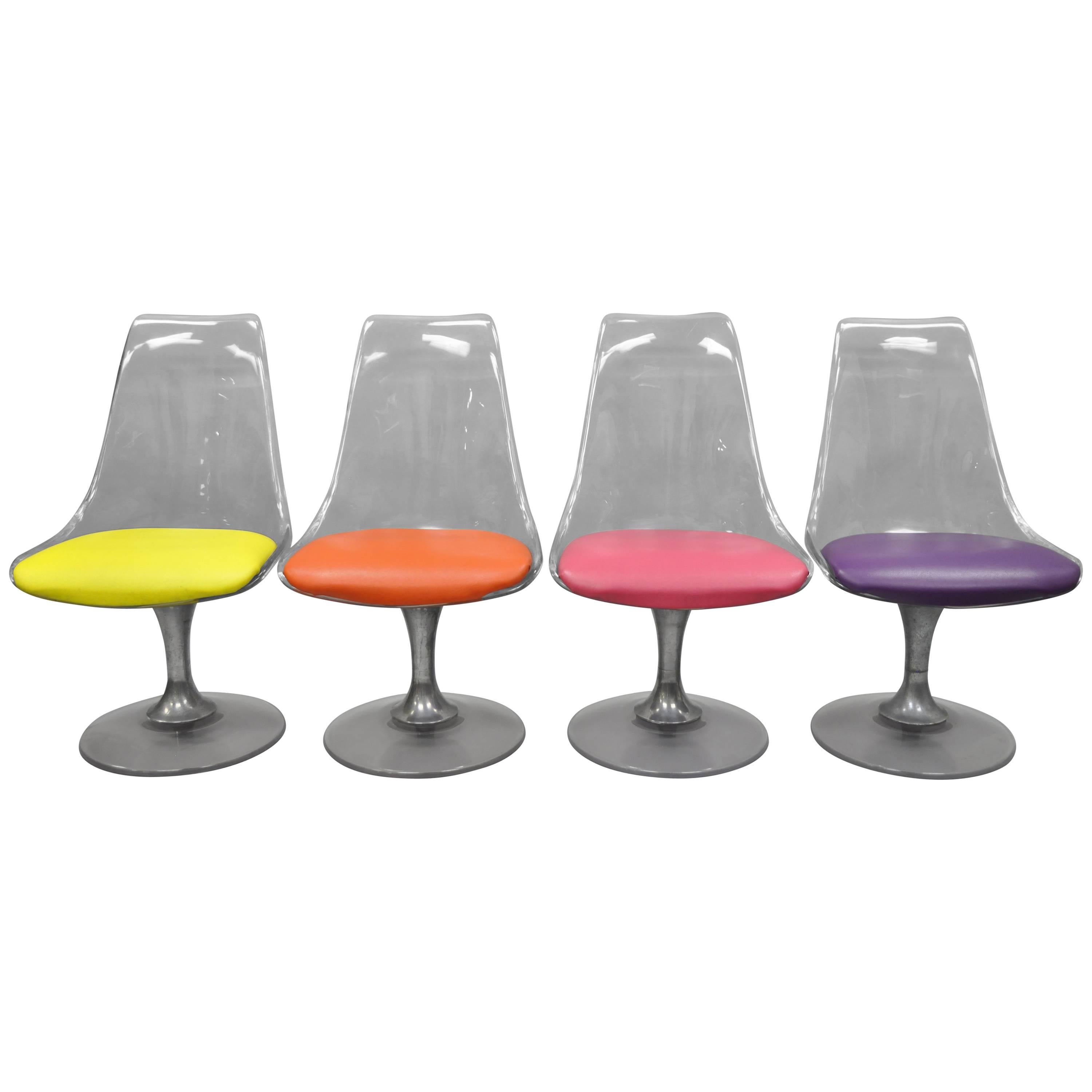 Four Lucite Chromcraft Tulip Swivel Dining Chairs Mid-Century Modern Colorful