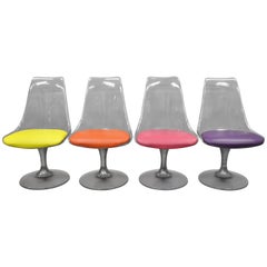 Retro Four Lucite Chromcraft Tulip Swivel Dining Chairs Mid-Century Modern Colorful