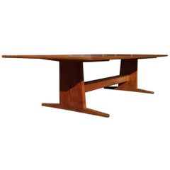 Peter Waals, Arts & Crafts Figured Oak Refectory Table with Exaggerated Feet
