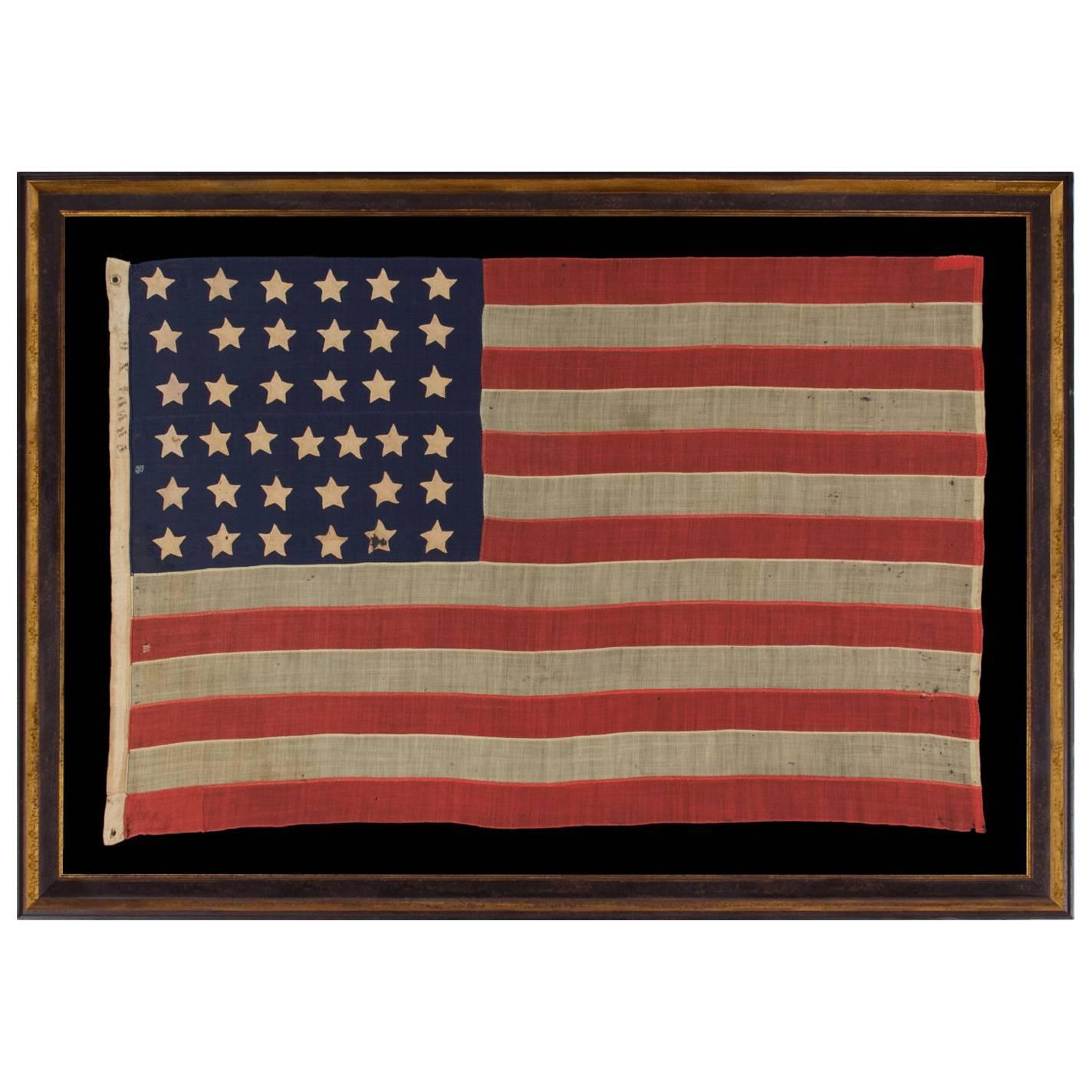 37 Single Appliqued Stars on an Antiques American Flag