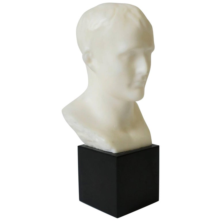 White Male Bust Sculpture on Black Marble Base For Sale at 1stdibs