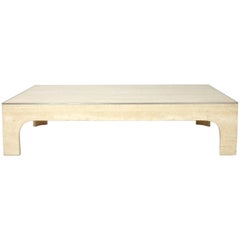 Willy Rizzo Signed Coffee Table Travertine and Steel, 1980s