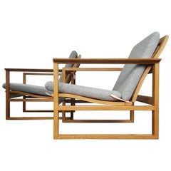 Børge Mogensen Oak Lounge Sled Chairs Designed 1956 for Frederica Stolefabrik