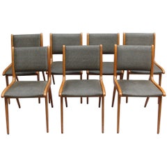 Vintage Set of 6 Fine French Mid-Century Oak Dining Chairs by Roset 