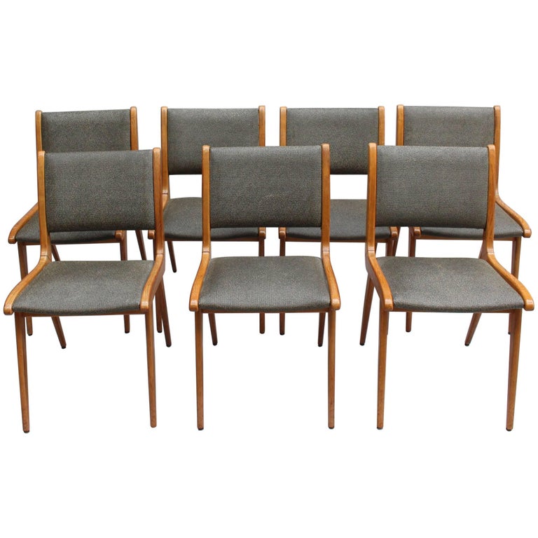 6 Esszimmerstühle aus französischer Eiche aus der Jahrhundertmitte von Roset im Angebot bei 1stDibs Deutschland