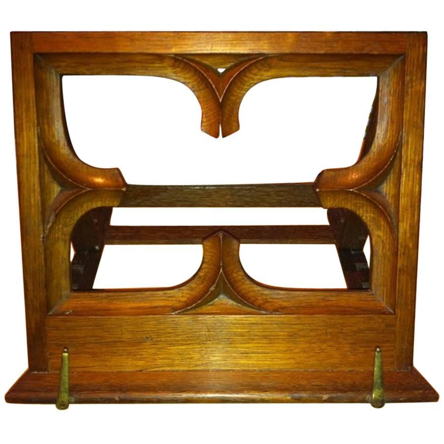 Oak Gothic Revival Adjustable Book or Music Stand with Carved Petal Details