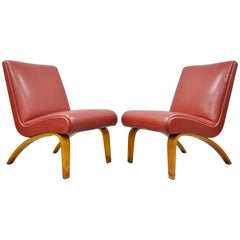 Pair of Vintage Thonet Bentwood Slipper Lounge Club Chairs, Mid-Century Modern