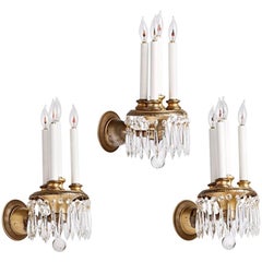 Trio of Silver-Plated Sconces with Crystal Spears, circa 1920