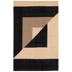 Black and White Contemporary Carpet, Flat-Weave Dhurrie Rug in Handwoven Cotton