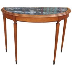 French Black Marble Demilune Console or Entryway Table with Brass Hardware