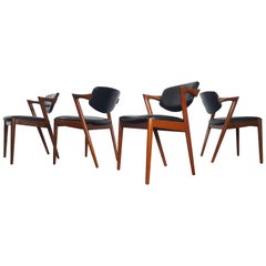 Four Kai Kristiansen Model 42 Teak Frame Dining Chairs for Schou Andersen, 1960s