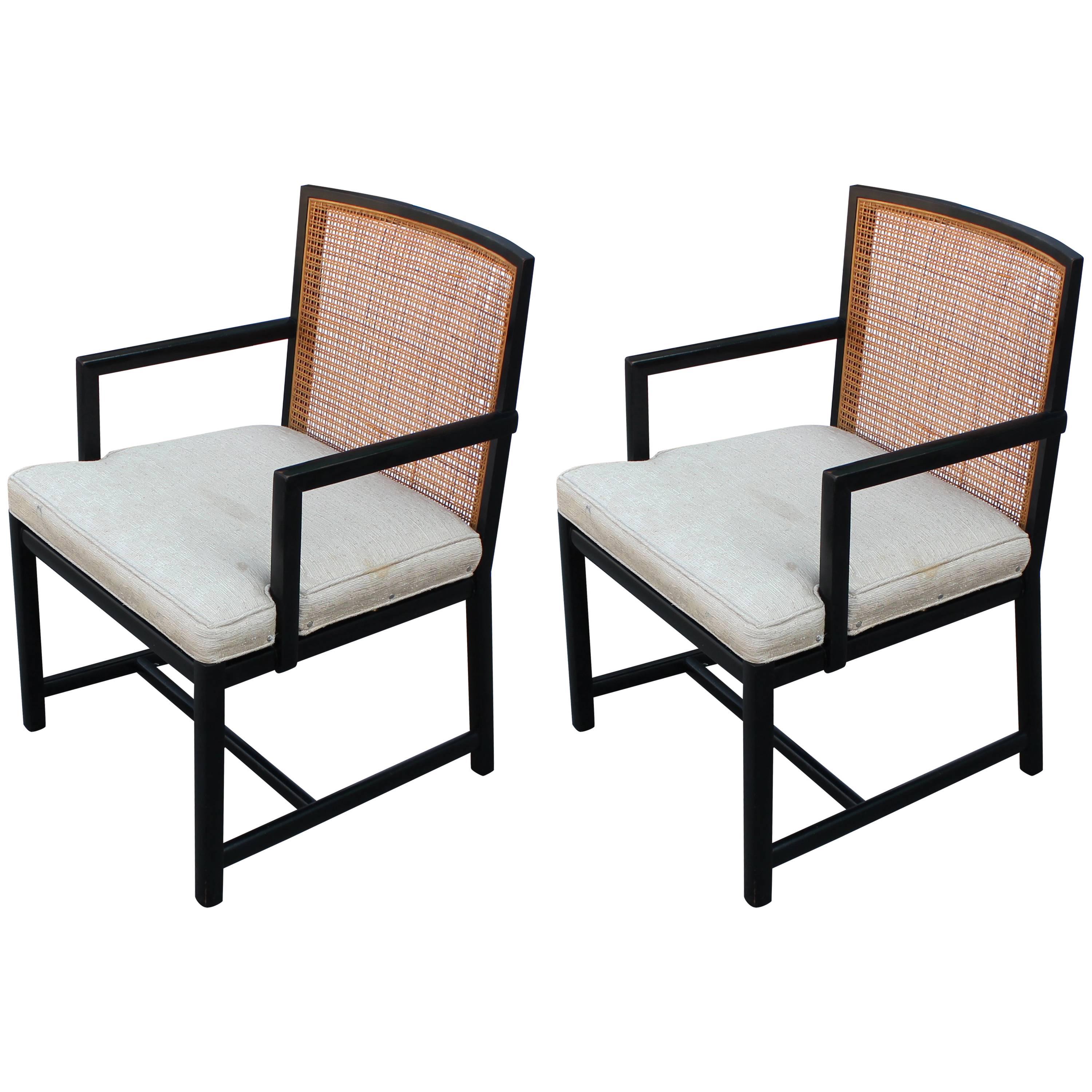 Pair of Modern Michael Taylor New World Group Two-Tone Cane Back Lounge Chairs 