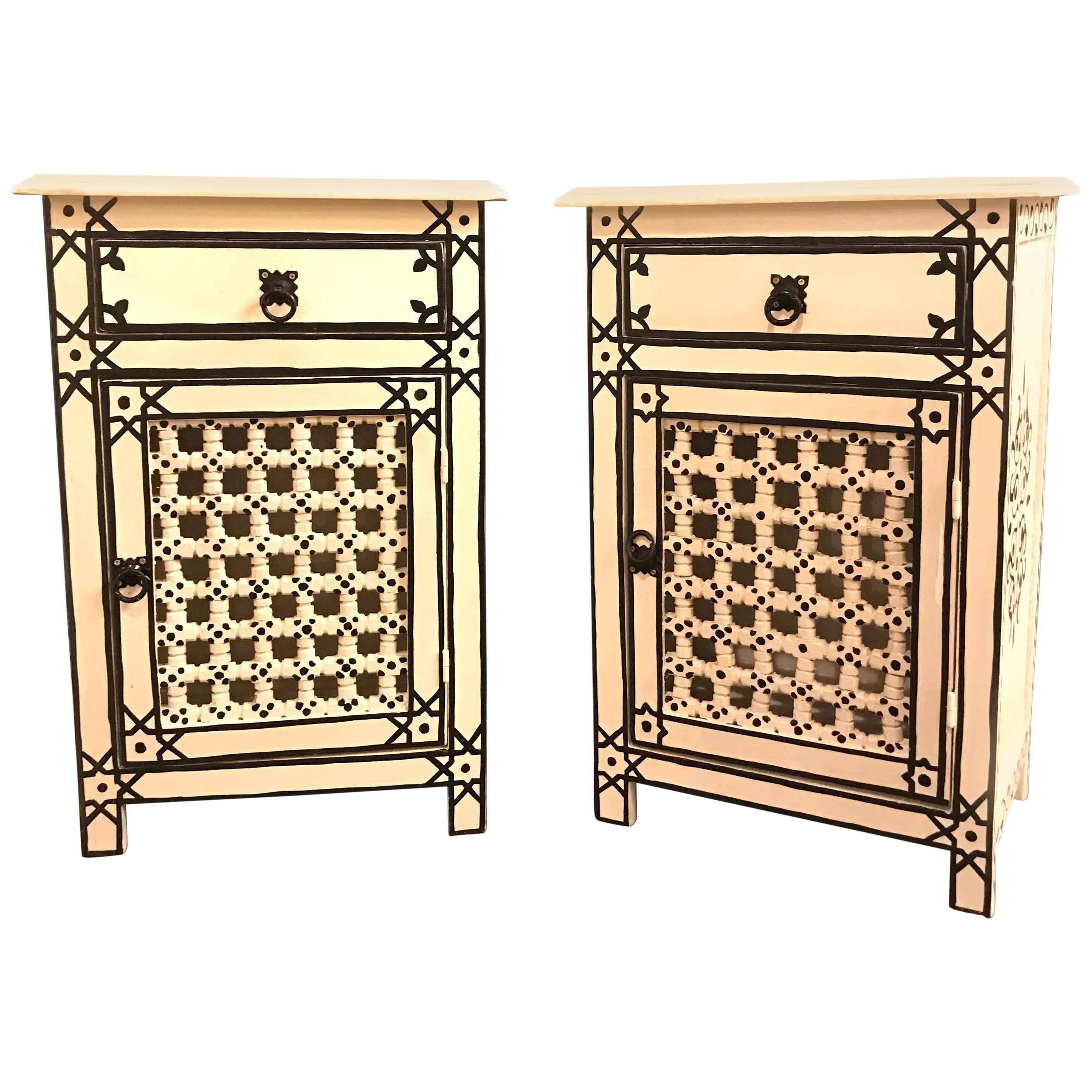 Pair of Hand-Painted Moroccan Nightstands or End Tables