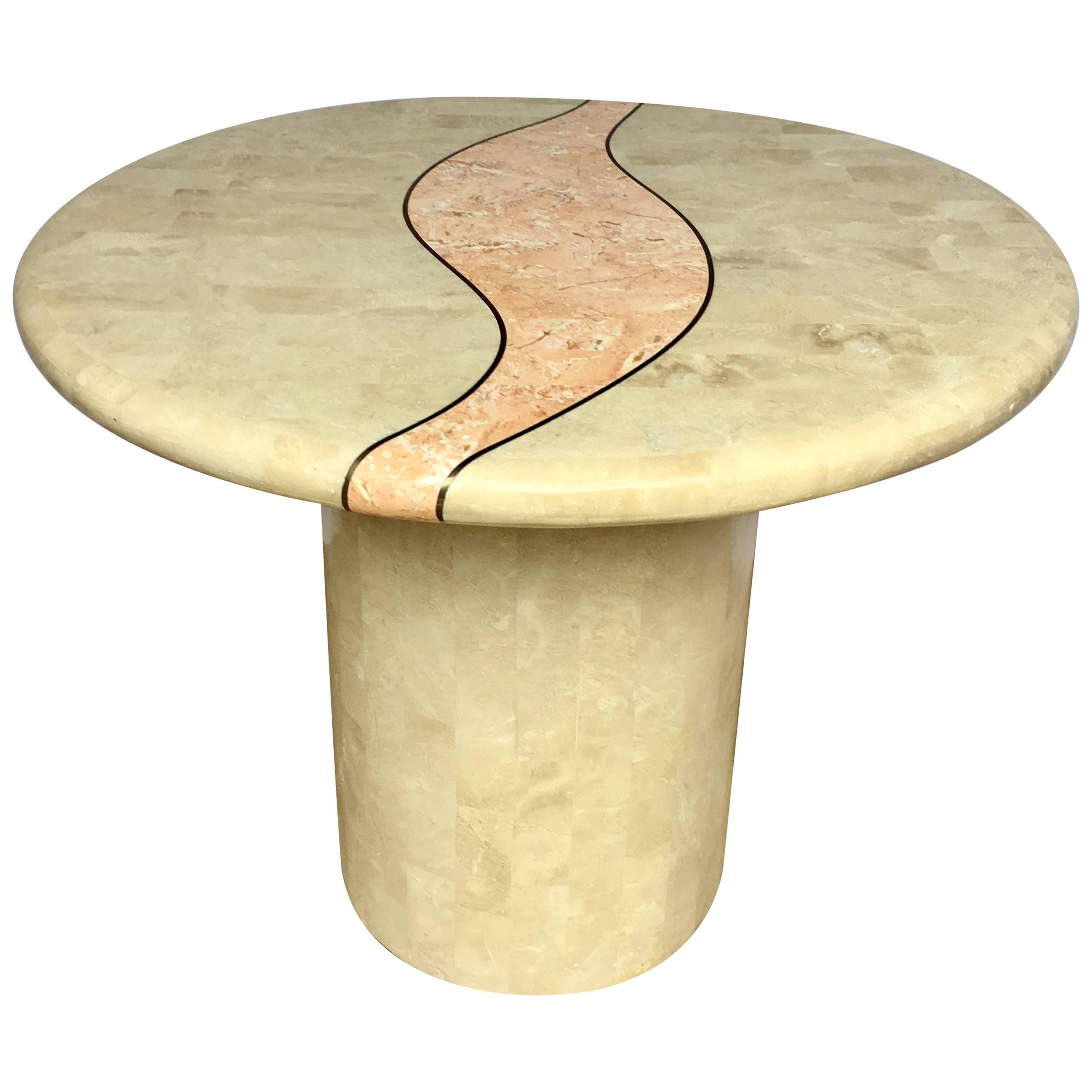 Casa Bique Round Tesselated Fossil Stone Side Accent Table, Maitland Smith