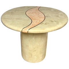 Casa Bique Round Tesselated Fossil Stone Side Accent Table, Maitland Smith