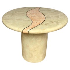 Casa Bique Round Tesselated Fossil Stone Side Accent Table, Maitland Smith