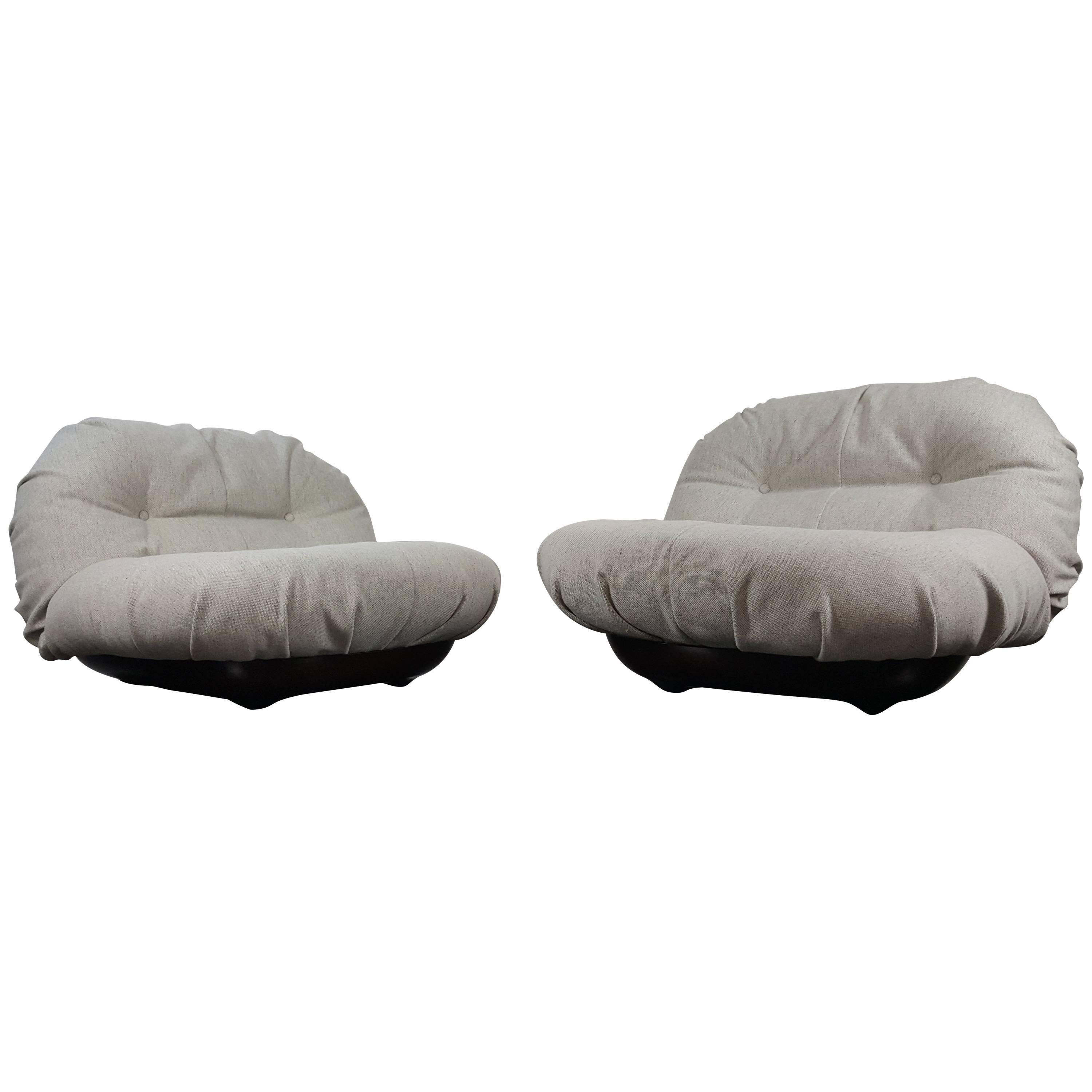 Vintage Easy Chairs in Amber Acrylic Bases Recovered in Kradvat Hallingdal 110