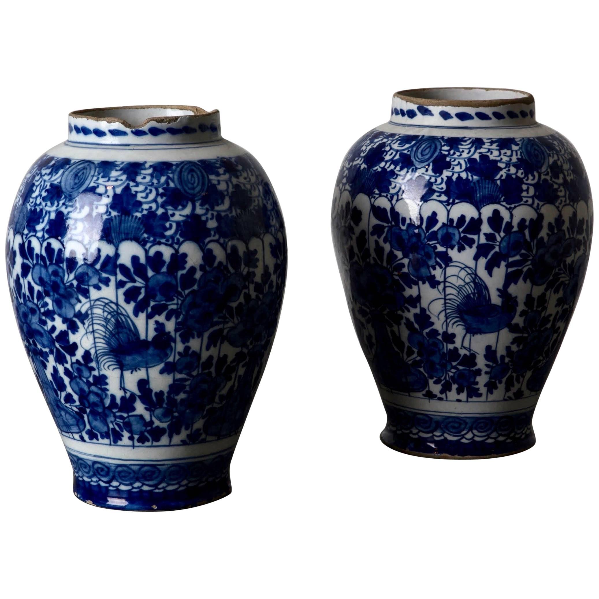 Urns Pair Delft Blue and White, 18th Century, Holland For Sale