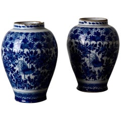 Urns Pair Delft Blue and White, 18th Century, Holland