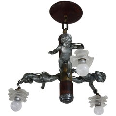 Art Deco Three-Light Cherub Chandelier, France, circa 1925