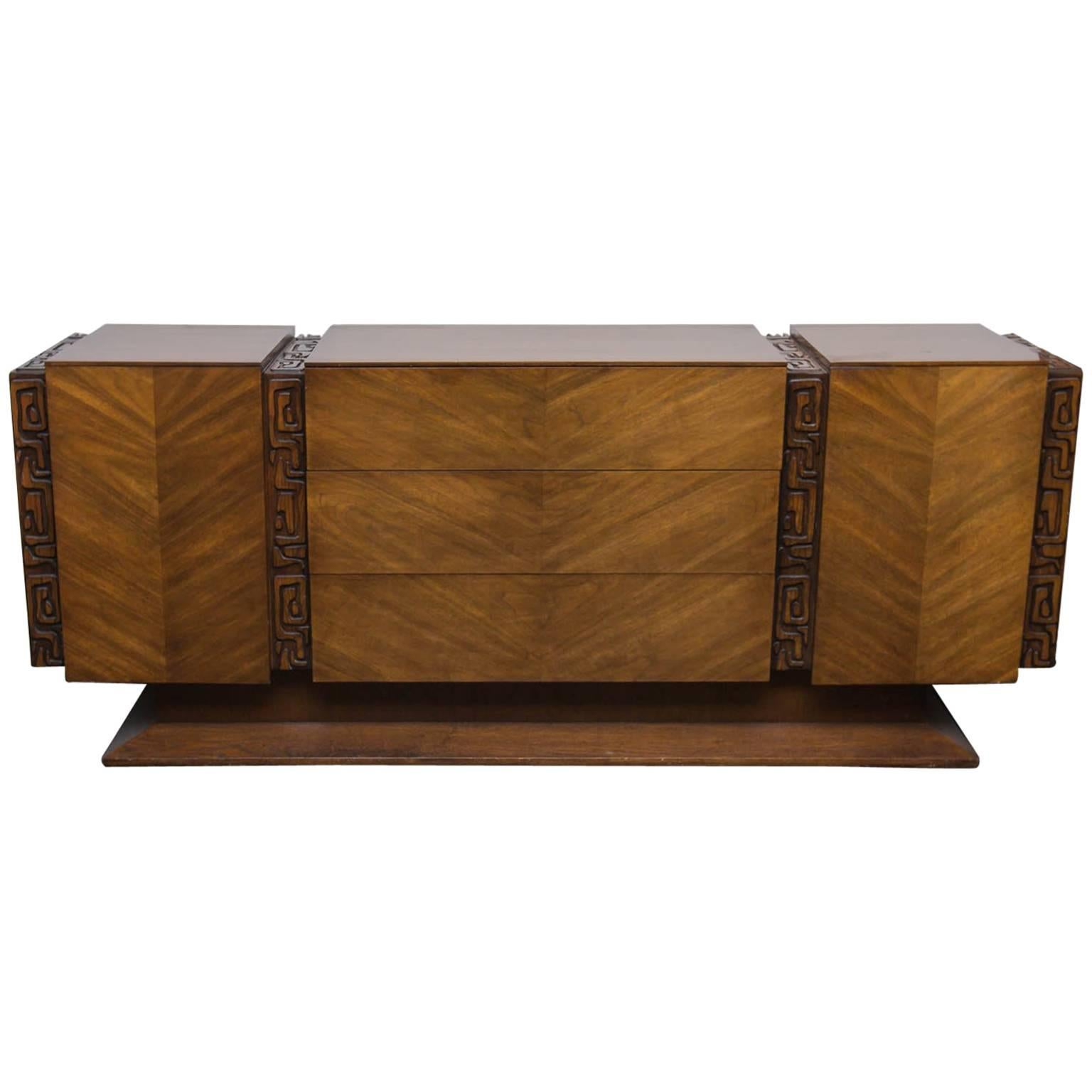 Brutalist Midcentury Walnut Triple Dresser by United Furniture