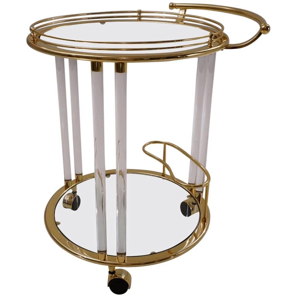 Lucite, Glass and Brass Bar Cart or Trolley by Orsenigo, Italy, circa 1980
